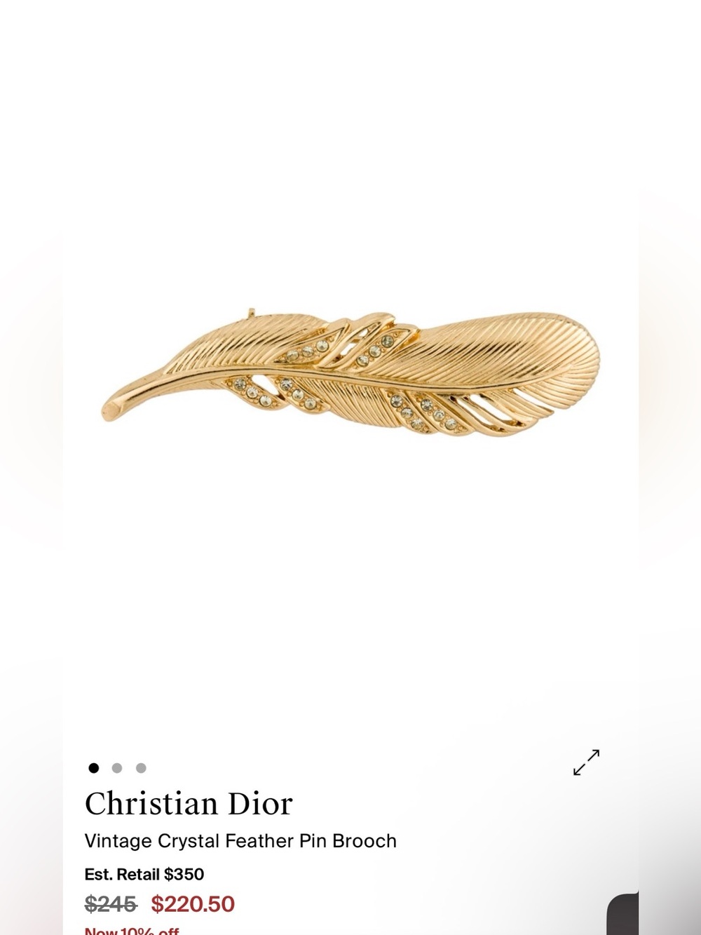 Imitation Christian Dior Gold Feather brooch